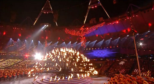 2012 Olympics Closing Ceremony London, phoenix fire bird with torch flame