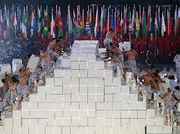 2012 Olympics Closing Ceremony London, white pyramid, triangular prismr