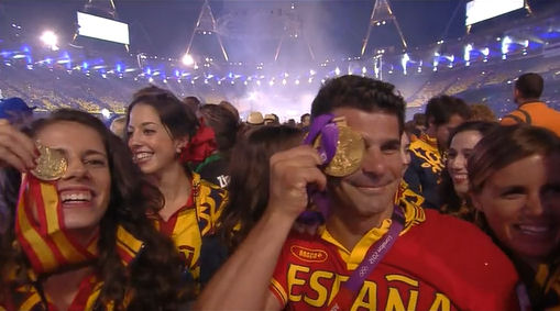 2012 Olympics Closing Ceremony London, illuminati all-seeing  eye gold medal