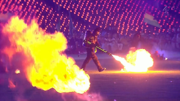 2012 World Olympic Games Paralympics Closing Ceremony grass field burning crop circles
