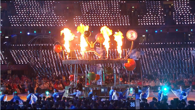 2012 Paralympics London whirling dervish and solar system orrery flames