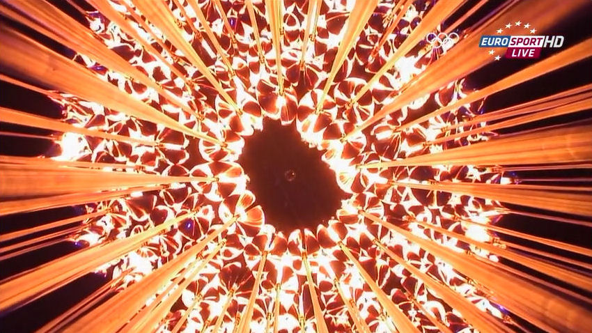 2012 Olympics opening ceremony cauldron lit to become flaming eye ball of the sun