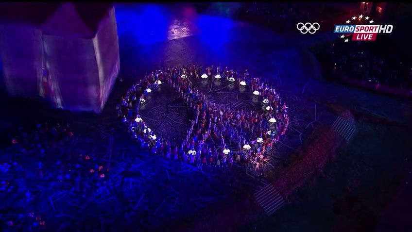 2012 Olympics opening ceremony peace sign as wiccan crows feet symbol
