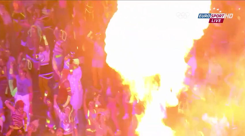 2012 Olympics opening ceremony the digital age segment fire explosions