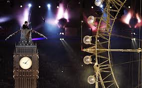 2012 Olympics Closing Ceremony London, big ben and London Eye