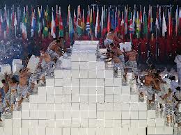 2012 Olympics Closing Ceremony London, white pyramid, triangular prismr