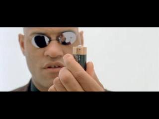 The Matrix movie Morpheus holds battery