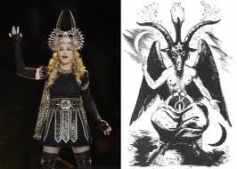 Madonna illuminati super bowl ritual halftime black mass ritual Baphomet pose