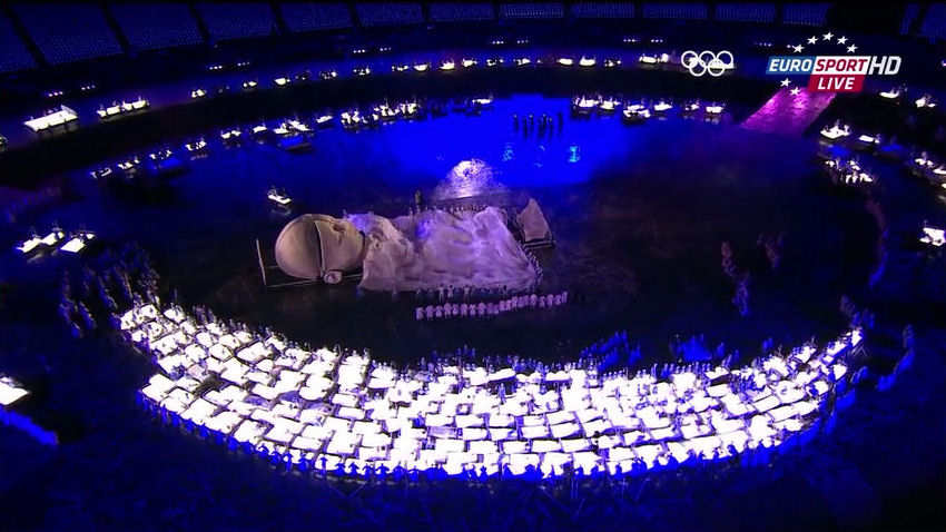 2012 Olympics opening ceremony crescent moon and frankenbaby