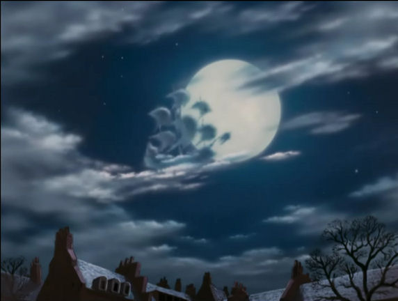 illuminati Walt Disney Peter Pan sailing into the moon