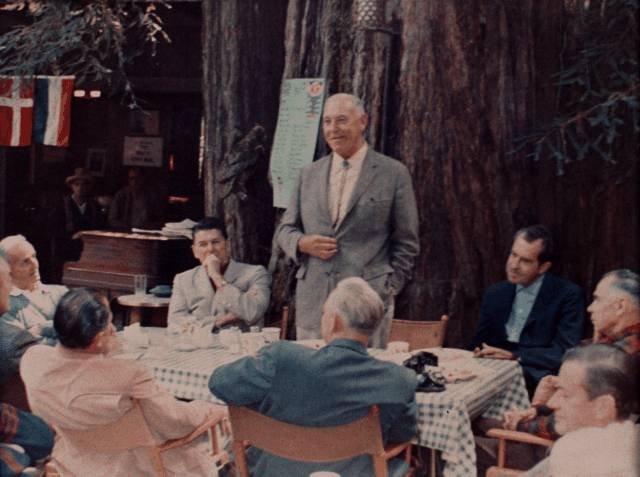 Bohemian Grove heads of state Reagan and Nixon before President owl