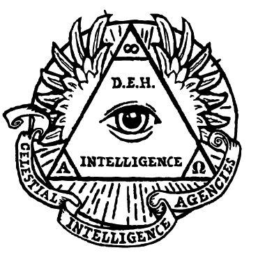 Celestial intelligence agency CIA illuminati all-seeing eye of horus pyramid and sun symbolism logo