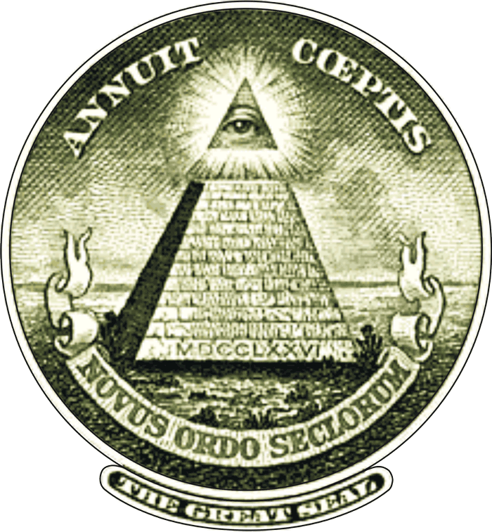 Great seal of the United States illuminati all-seeing eye of horus pyramid and sun symbolism logo