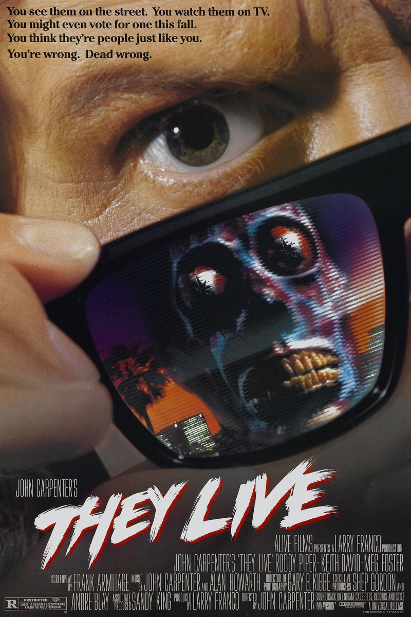 They Live movie poster sunglasses to shield us from false reality of the sun